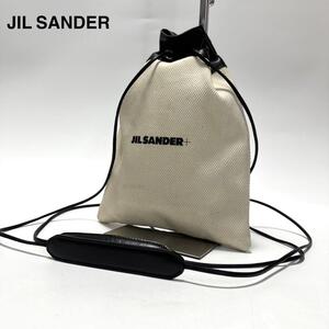 f60【美品】ジルサンダー　JIL SANDER　キャンバス　レザー　ドローストリング　巾着　ショルダーバッグ　ポーチ