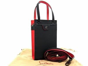 ■新品同様■ Christian Louboutin クリスチャンルブタン ルイストート ナノ レザー 2WAY ショルダーバッグ 斜め掛け ブラック系 AV4874