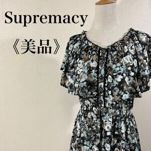 IK343 美品 Supremacy スプレマシー WORLD ワールド ビッグカラー フリル レトロ花柄 ノースリーブワンピース 上品 半袖 総柄 