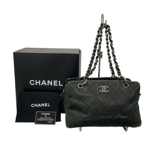 シャネル（CHANEL）ワイルドステッチチェーンワンショルダー 10番台 シルバー金具 キャビアスキン トートバッグ カード有【中古】KB-8849