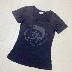 3930☆ DIESEL ディーゼル トップス 半袖Tシャツ カットソー カジュアル レディース XS ブラック 柄