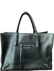 【即決】 BALENCIAGA バレンシアガ ペーパー ミニ 370926 2WAYショルダー ハンドバッグ カーフ ストラップ付 レザー 黒 ブラック