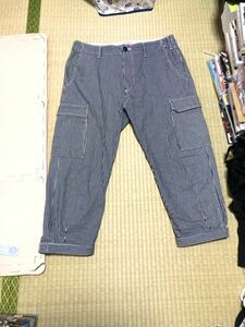 【The DUFFER of ST.GEORGE】80’sMILITARY CROPPED PANTS ストライプ クロップド ミリタリー カーゴ パンツ L ホワイト ネイビー 美品