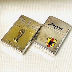 ■1円〜■【Zippo】 ジッポー 1997年〜2001年 レギュラー サッカーワールドカップ JFA 2個まとめ売り オイルライター 着火未確認 使用感少