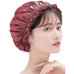 [COCOSILK] シルク ナイトキャップ シルク 天然 シルク100% ヘアキャップ シルクキャップ ロングヘア 就寝用 (L, レッド)