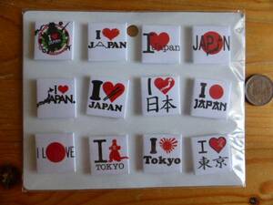 ◆スクエア缶バッジ12個セット◆I LOVE JAPAN◆