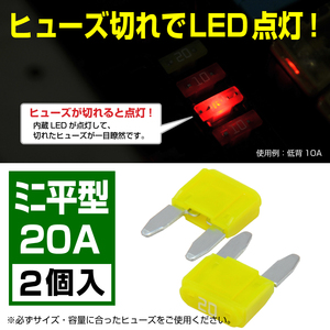 BigOne 切れたら光って知らせる インジケーター内蔵 2個セット ミニ平型 ヒューズ 20A ASP LED