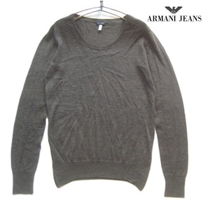 美品チュニジア製!!アルマーニジーンズ ARMANI JEANS*Uネック アルパカウールニットセーター 44 実寸S ダークブラウン ジョルジオ