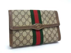 1円 ■美品■ GUCCI グッチ 89 01 006 オールドグッチ ヴィンテージ シェリーライン GG柄 PVC クラッチ セカンドバッグ ブラウン系 FL1488