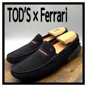 TOD’S × Ferrari [トッズ × フェラーリ] コラボ ドライビングシューズ ローファー スリッポン スエード ブラック 黒 UK6 25cm 革靴 