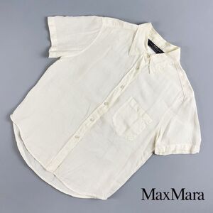 美品 Max Mara WEEKEND マックスマーラ リネン100% 襟付き半袖シャツ トップス レディース 白 アイボリー サイズS*RC511