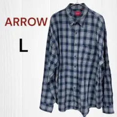 ARROW アロー　ネルシャツ メンズL ネイビー系チェック　長袖シャツ