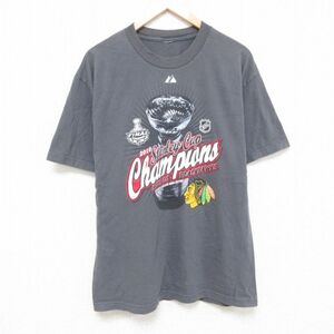 XL/古着 半袖 Tシャツ メンズ NHL シカゴブラックホークス クルーネック グレー アイスホッケー 24jul05 中古