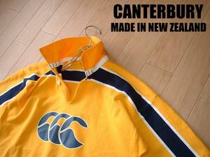 希少ニュージーランド製CANTERBURYラガーシャツ美品Sマスタード正規カンタベリーRUGBYジャージMADE IN NEW ZEALAND