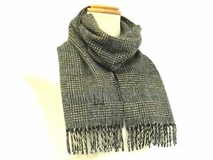 1円 ■美品■ dunhill ダンヒル カシミア100% チェック柄 フリンジ マフラー ストール 防寒具 メンズ グレー系 FD9186