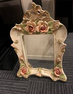 ロココ調 花飾り スタンドミラー 鏡 置物 卓上ミラー インテリア ヨーロッパ調 高級感 イタリア