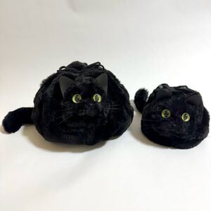 【即納】minitehi ぬいぐるみみたいな 香箱座りの黒猫さん巾着バッグ 子猫巾着セット