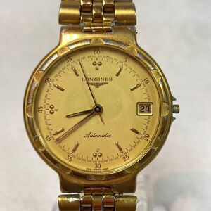 〇C205-C4-3040◎ LONGINES ロンジン CONQUEST コンクエスト 990-4966 自動巻き デイト 裏スケルトン ゴールド文字盤 メンズ 腕時計 ⑩