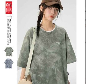 韓国風 レディース 半袖Tシャツ 新しい夏 カジュアル ファッション半袖Tシャツ 2XL ブルー