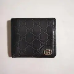 【値下げ】GUCCI　折財布　gg　シマ　ブラック