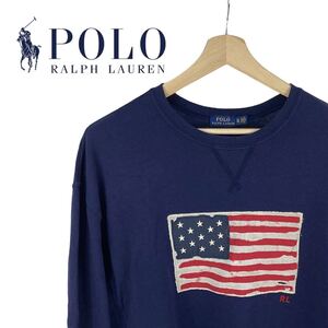 09M439◯ POLO RALPH LAUREN ポロラルフローレン 星条旗 ショート丈 スウェット トレーナー ヴィンテージ アメカジ トップス 春秋 XLサイズ