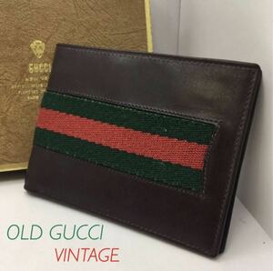 美品 オールドグッチ 財布 札入れ カードケース シェリーライン GUCCI 二つ折り財布 ヴィンテージ メンズ レディース 男女兼用 箱付き