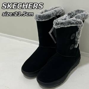 【SKECHERS】スケッチャーズ ファーライナー スエードレザー スノーブーツ ゴム底 サイドジップ 黒 ブラック 49864-BLK