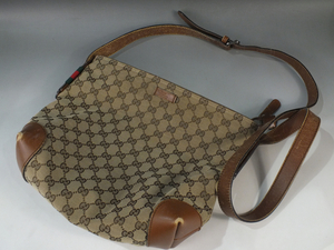 【風】GUCCI グッチ 337598 520981 GG柄 GGキャンバス×レザー ショルダーバッグ クロスボディ 斜め掛け レディース ブラウン系