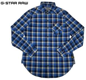 【1000円〜】★G-STAR RAW ジースター ロゴプリント チェック 長袖シャツ ブルー メンズ S