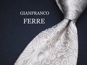 美品【GIANFRANCO FERRE ジャンフランコフェレ】 C1233 ペイズリー シルバー ITALY イタリア製 SILK ブランド ネクタイ 古着 良品