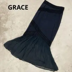 GRACE ロング スカート 柄 刺繍 シースルー ブラック 黒