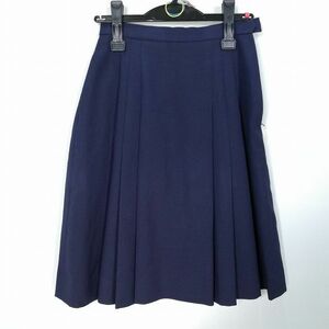 1円 スクールスカート 冬物 w63-丈56 紺 中学 高校 山本寛斎 プリーツ 学生服 制服 女子 中古 HK9907