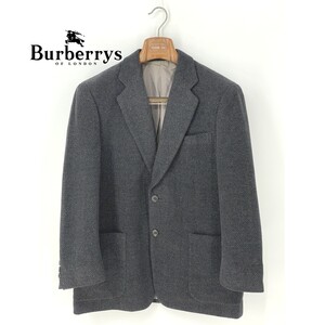 A8226/ビンテージ 80s 美品 春夏 総裏 BURBERRY バーバリー ウール シルク ヘリンボーン テーラード2Bシングル ジャケット S 灰色/メンズ