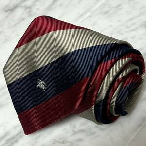 【美品】 999円～ BURBERRY ネクタイ ストライプ ワンポイントロゴ マルチカラー （B3）