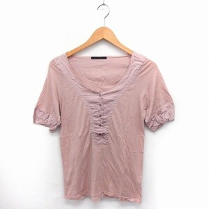 アメリカンラグシー AMERICAN RAG CIE Tシャツ カットソー ボタン 丸首 半袖 コットン 綿 ピンク /FT17 レディース