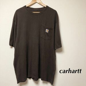 carhartt /ORIGINAL FIT /カーハート /メンズXL 半袖Tシャツ ポケットTシャツ トップス ブラウン コットン ワーク アメカジ USA古着