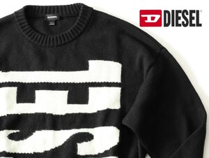 古着★DIESEL ディーゼル★ジャイアントアイコン ロゴオーバーサイズ長袖セーター サイズM【3716-02563】ブラック黒【本物保証】汚れほつれ