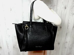 極美品 Ferragamo フェラガモ ガンチーニ トートバッグ ショルダーバッグ バッグ レザー 黒 A4収納可 73371Y