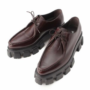 【プラダ】Prada　メンズ モノリス ブラッシュドレザー レースアップ シューズ 2EE361 ブラウン 7 【中古】【正規品保証】204992