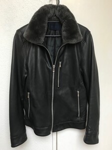 美品☆ジュンハシモト × ナノユニバース☆ファー レザージャケット/B-3/中綿入/羊革/NUS63LO1083SH /定価:62,500円/黒/size:M/メンズ