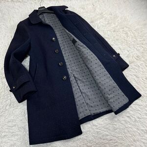 【1円】THE SUIT COMPANY スーツカンパニー 編み込み ワッフルツイード ニット ステンカラーコート【英国製MOON生地】比翼 裏地小紋柄 M