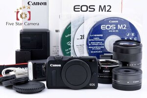 【中古】Canon キヤノン EOS M2 ダブルレンズキット ブラック 元箱付き