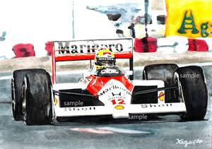 A4プリントです。マクラーレンホンダ　MP4/4　セナドライブ　水彩画　F1イラスト