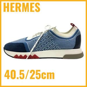 HERMES エルメス スエード 40.5 25cm 20SS アディクト ニット スニーカー ブルー レディース メンズ