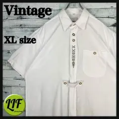 ヴィンテージ 刺繍デザイン 胸ポケット 半袖 チロリアンシャツ ホワイト XL