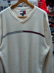 TOMMY HILFIGER トミーヒルフィガー Vネック コットンニットセーター アイボリー (XL)　