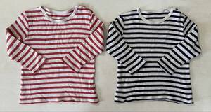 UNIQLO BABY 414739 クルーネックT（長袖）16 RED 00 WHITE 90 USED ユニクロ ベビー レッド ホワイト