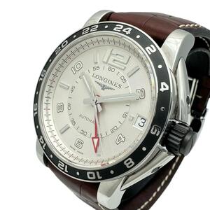 LONGINES/ロンジン アドミラル GMT L3.668.4 腕時計 ステンレススチール/レザー 自動巻き/オートマ 白文字盤/ブラウン革ベルト メンズ