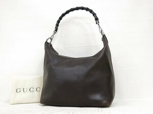 ◆美品◆GUCCI グッチ◆バンブー◆カーフ レザー 本革◆ワン ショルダー バッグ◆ダークブラウン ブラック SV金具◆イタリア製◆A5784