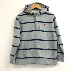 □POLO RALPH LAUREN プルオーバーパーカー M(10-12) 150/76 灰 ボーダー ポロラルフローレン キッズ 裏起毛 複数落札同梱OK B231129-305